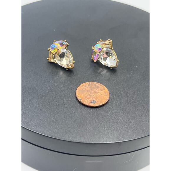 J. Crew Four Clear Champagne AB Rhinestone Stud Gold Tone Sparkling Earrings - Picture 4 of 11